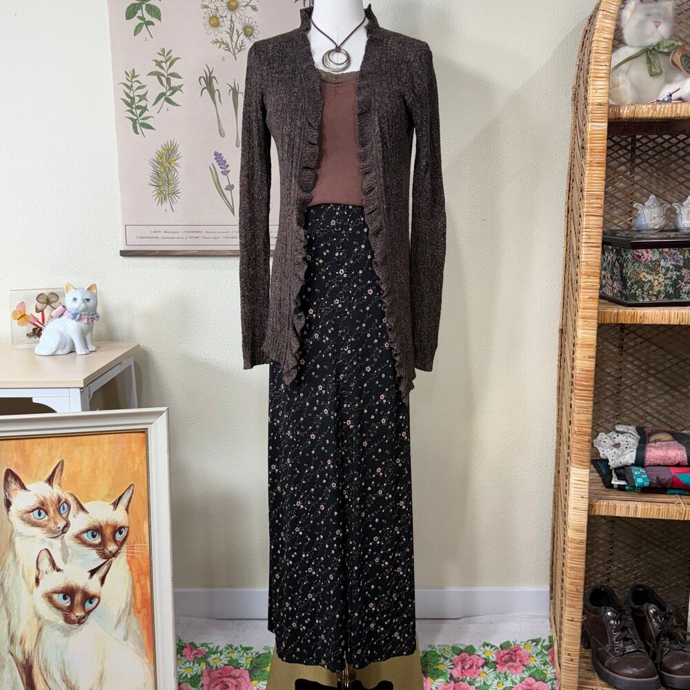 Vintage 90s Y2k Floral Stretch Slit Maxi Skirt Whimsigoth Dark Fairy Cottage M